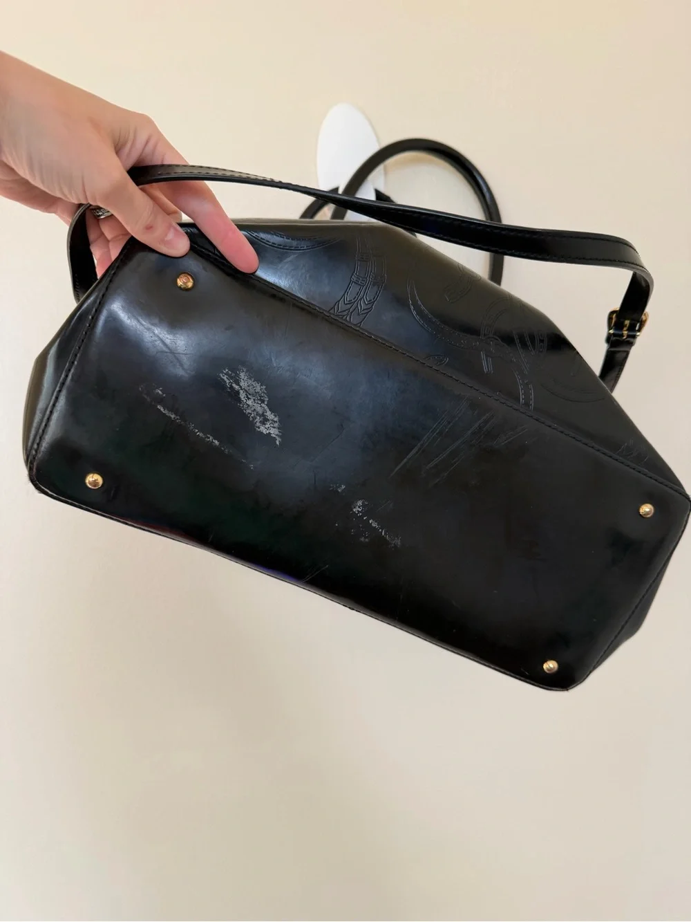 LAUREN RALPH LAUREN Double Zip Embossed Patent Leather Convertible Tote Bag